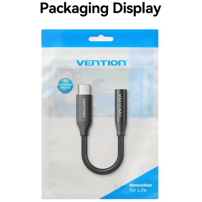 Vention Adaptador de Audio USB-C Macho a Jack 3.5 mm Hembra BIIBA Negro